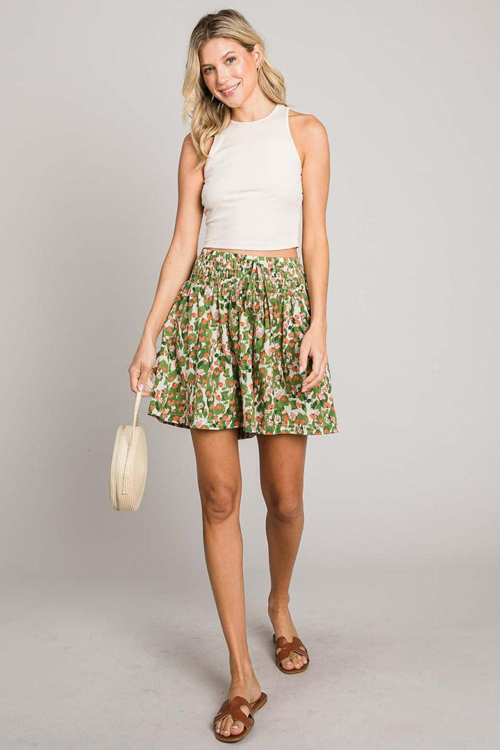 Cotton Bleu by Nu Label Floral Printed Smocked Waist Skorts Shorts