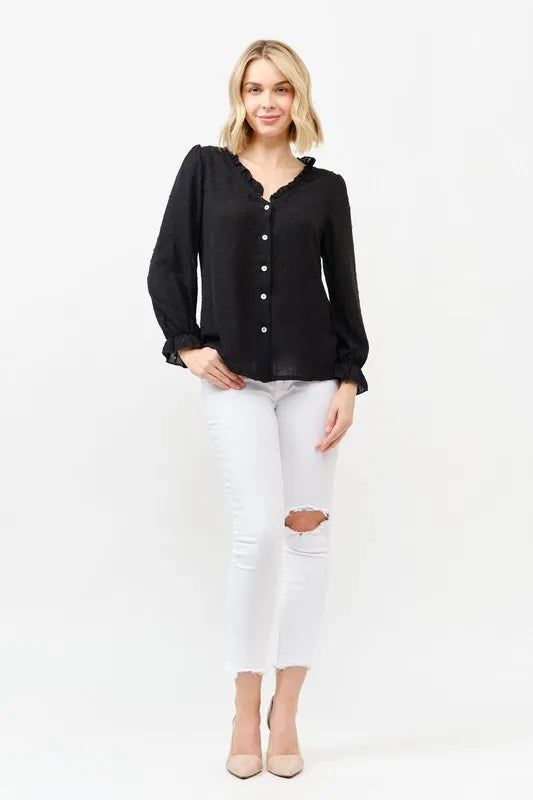 BLACK And The Why Polka Dot Ruffle Detailed Blouse Top | Daverri Fashions