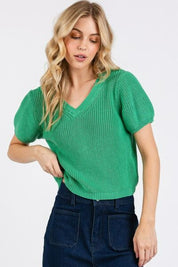 Mittoshop V-Neck Short Sleeve Crop Sweater