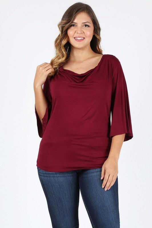 Plus size cowl neck basic top Burgundy Shirts & Tops