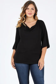 Plus size cowl neck basic top Black Shirts & Tops