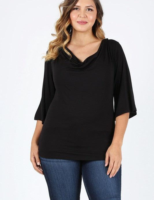 Plus size cowl neck basic top Black Shirts & Tops