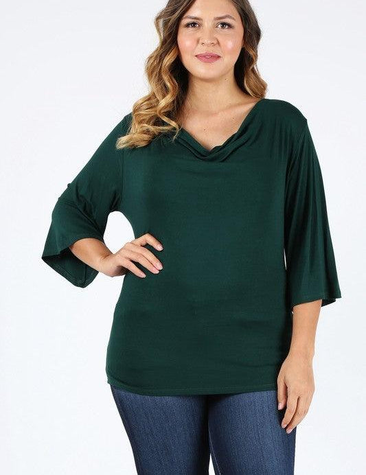 Plus size cowl neck basic top Hunter Green Shirts & Tops