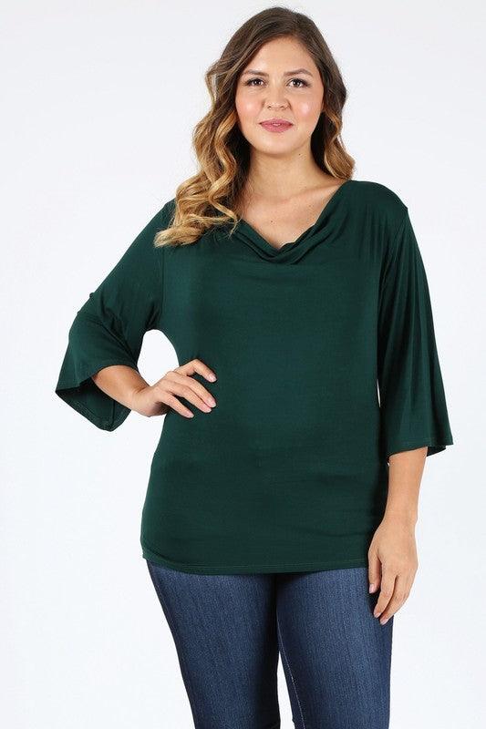 Plus size cowl neck basic top Hunter Green Shirts & Tops