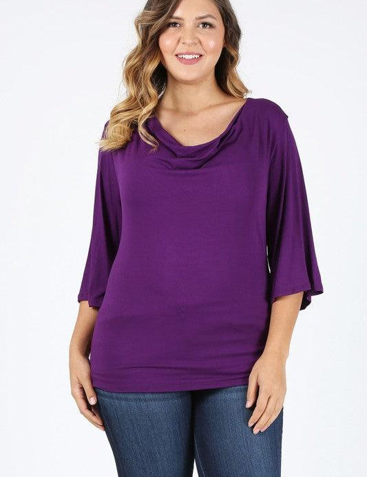 Plus size cowl neck basic top Eggplant Shirts & Tops