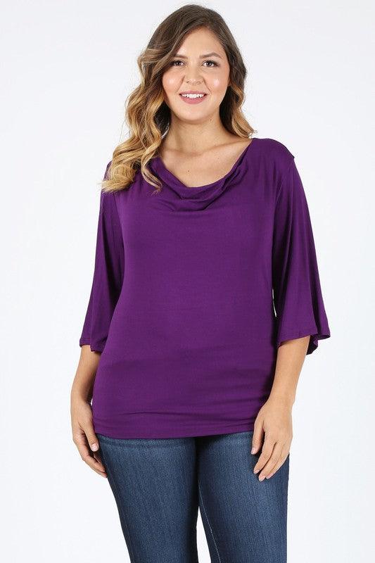 Plus size cowl neck basic top Eggplant Shirts & Tops