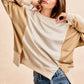 BiBi French Terry color-blocked sweatshirt in beige and tan with relaxed fit