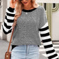 Striped Round Neck Dropped Shoulder Sweater - DAVERRI FASHIONS