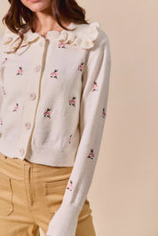 SO ME Collared Floral Embroidered Button Down Sweater Cardigan | Cardigans Daverri Fashions