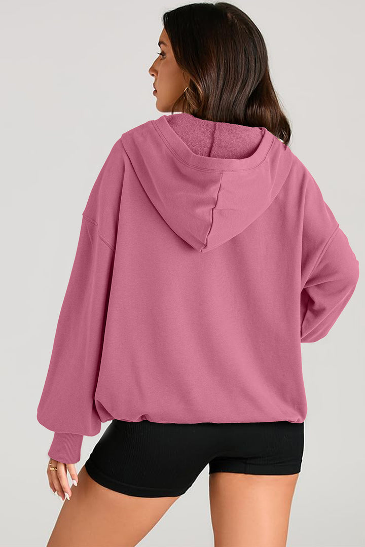 Pocketed Half Zip Long Sleeve Hoodie Tops