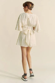 Davi & Dani Batwing Sleeve Waist Belt Romper | Rompers Daverri Fashions