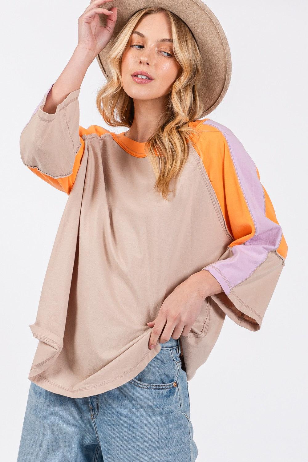 SAGE + FIG Color Block Curved Hem T-Shirt T-Shirts