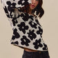 Black and white floral knit crop top, loose oversized fit