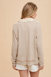 Annie Wear Striped Button Detail Long Sleeve Polo Top Tops