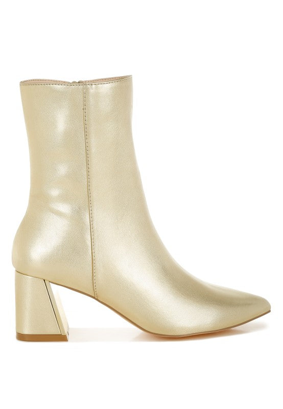 Kaira Metallic Accent Heel High Ankle Boots | Boots Daverri Fashions