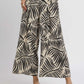 Umgee Palm Leaf Print Wide Leg Culotte Pants Black Pants