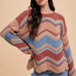 Annie Wear Multi Color Zig-Zag Round Neck Sweater - DAVERRI FASHIONS