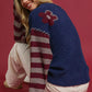 Umgee Flower Jacquard Striped Long Sleeve Sweater - DAVERRI FASHIONS