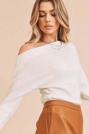 Aemi + Co One Shoulder Long Sleeve Knit Top | Tops Daverri Fashions