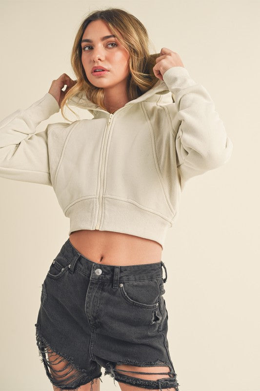 Aemi + Co Zip Up Raglan Sleeve Cropped Hoodie