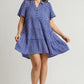 Umgee Full Size Gingham Tiered Button Detail Short Sleeve Dress Plus Size