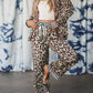 Leopard and Striped Trim Shirt and Pants Set - DAVERRI FASHIONS