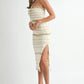 MABLE Contrast Striped Crochet Knit Midi Dress