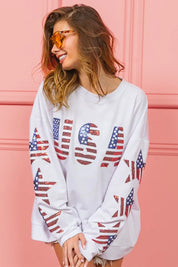 BiBi American Flag USA and Star Sequin Sweatshirt | Sweatshirts Daverri Fashions