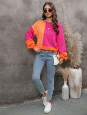 Angel Wings Color Block Round Neck Dropped Shoulder Sweater | Sweaters Daverri Fashions