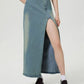Slit Denim Skirt with Zip - DAVERRI FASHIONS