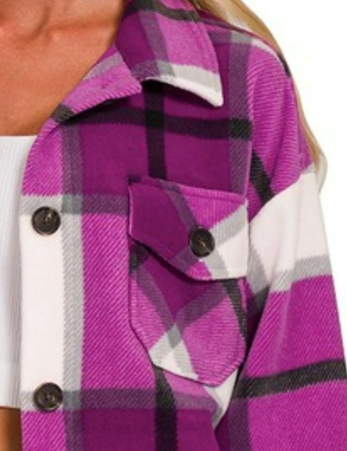 Zenana Oversized Plaid Fleece Shacket | Daverri Fashions