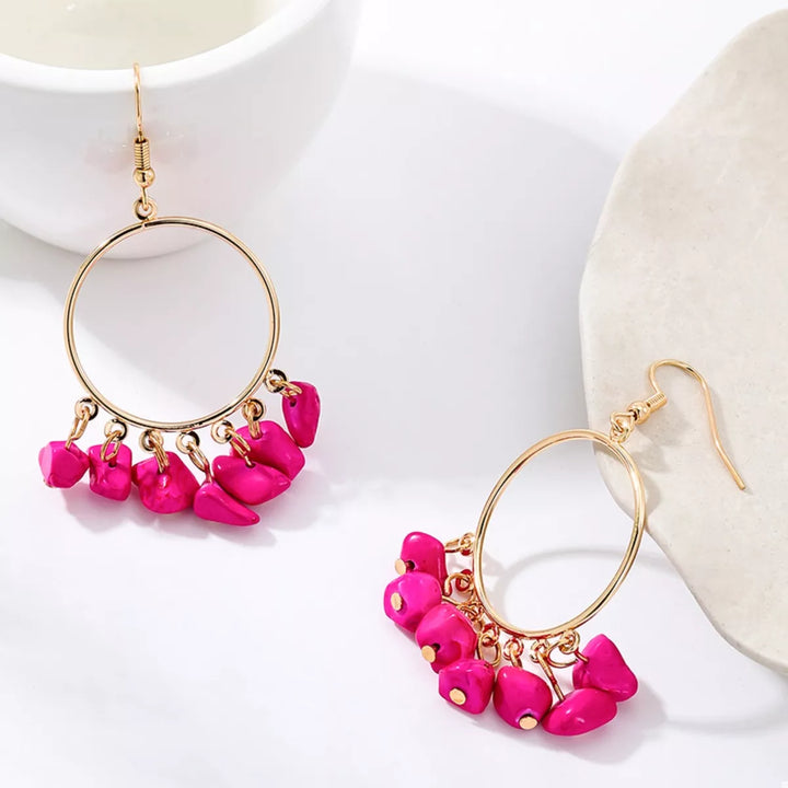 Gold onesize 18K Gold-Plated Hoop Earrings with Tassel Beads | Earrings Daverri Fashions