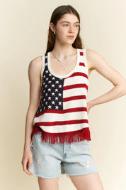 Jade By Jane Full Size American Flag Fringe Tank Top | Tank Tops Daverri Fashions