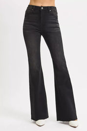 BLACK RISEN Full Size High Rise Flare Raw Cut Hem Jeans Plus Size | Jeans Daverri Fashions
