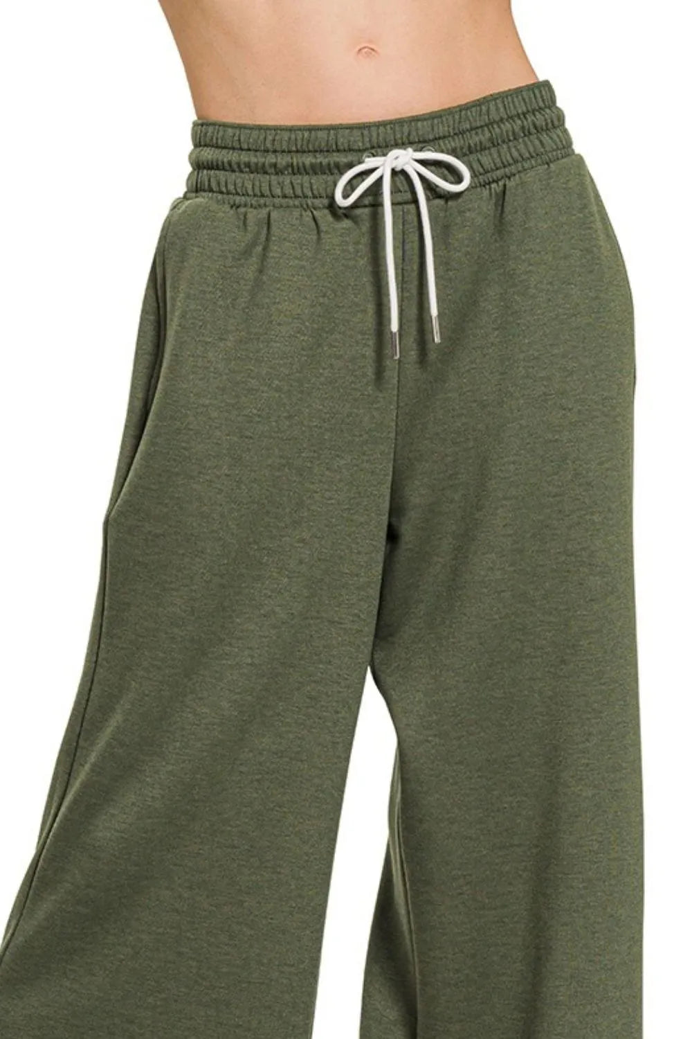 Zenana Scuba Drawstring Pants Dk Olive | Loungewear Bottoms Daverri Fashions