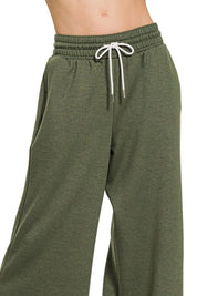 Zenana Scuba Drawstring Pants Dk Olive | Loungewear Bottoms Daverri Fashions