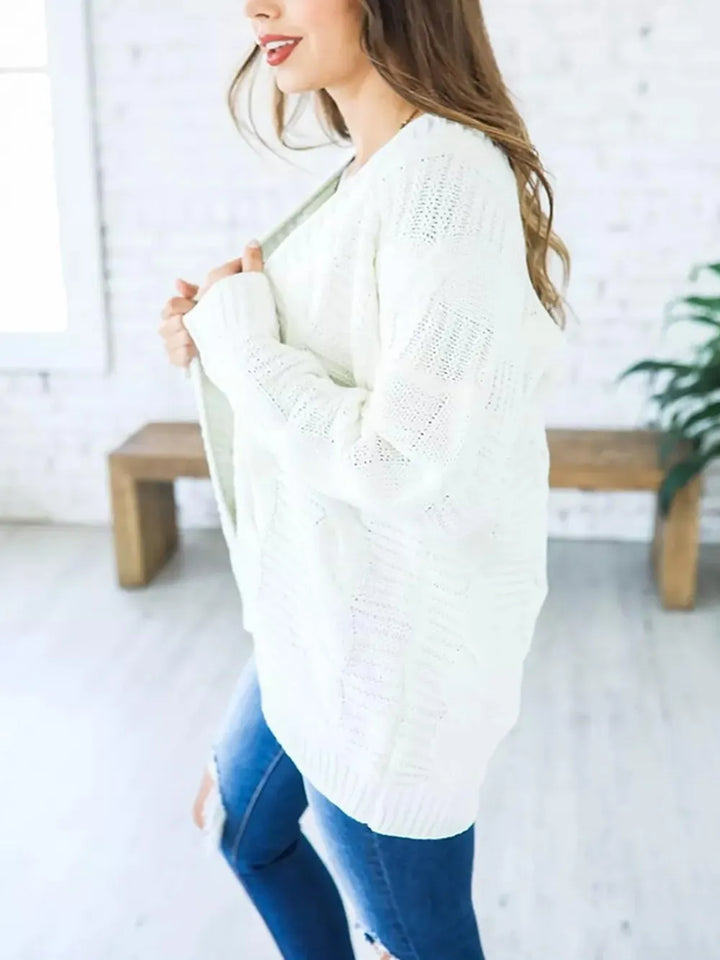 Cable-Knit Open Front Long Sleeve Cardigan | Cardigans Daverri Fashions