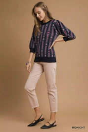 Umgee Jacquard Knit Puff Sleeve Sweater | Sweaters Daverri Fashions