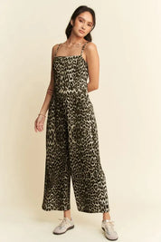 Davi & Dani Leopard Spaghetti Straps Wide Leg Jumpsuit | Jumpsuits Daverri Fashions