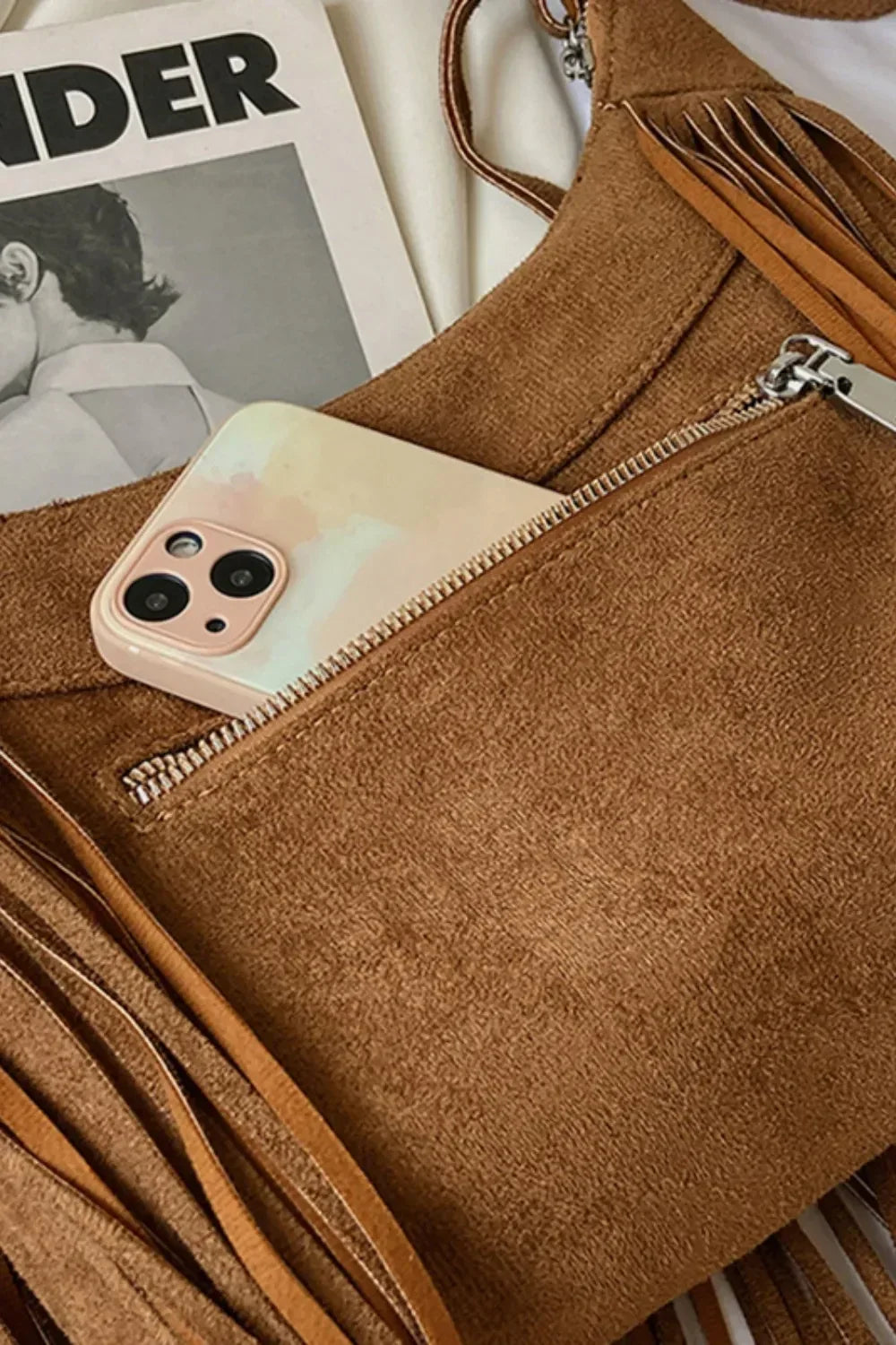 Suede Fringe Adjustable Strap Shoulder Bag - DAVERRI FASHIONS