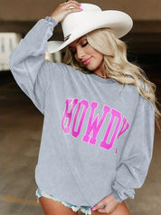Silver Full Size Howdy Round Neck Oversized Sweatshirt Plus Size | Sweatshirts Daverri Fashions