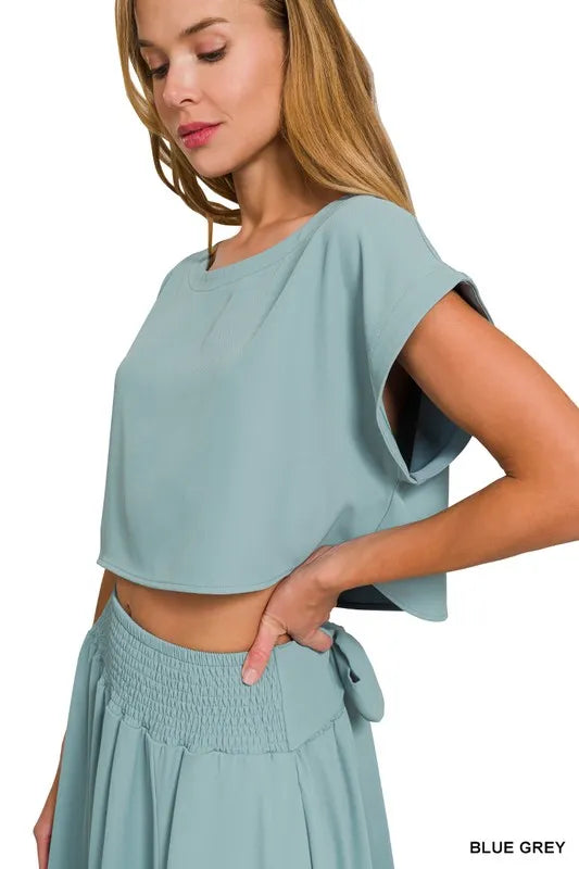 Zenana Heavy Woven Span Crop Tee & Skirt Set Outfit Sets