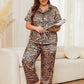Plus Size Leopard Short Sleeve Top and Pants Lounge Set - DAVERRI FASHIONS