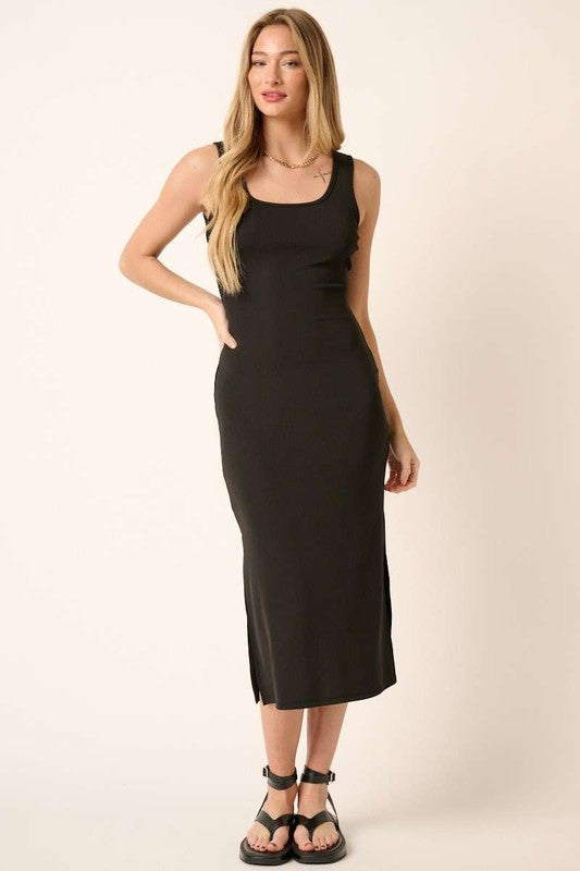 Mittoshop Side Slit Wide Strap Midi Tank Dress