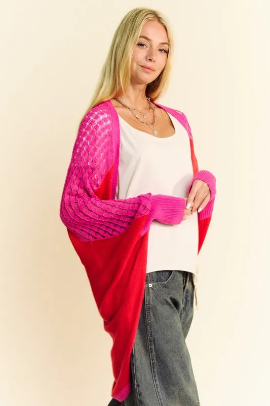 Davi & Dani Openwork Contrast Open Front Cardigan Cardigans