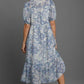 Umgee Full Size Printed Puff Short Sleeve Midi Dress Plus Size Mid Dresses