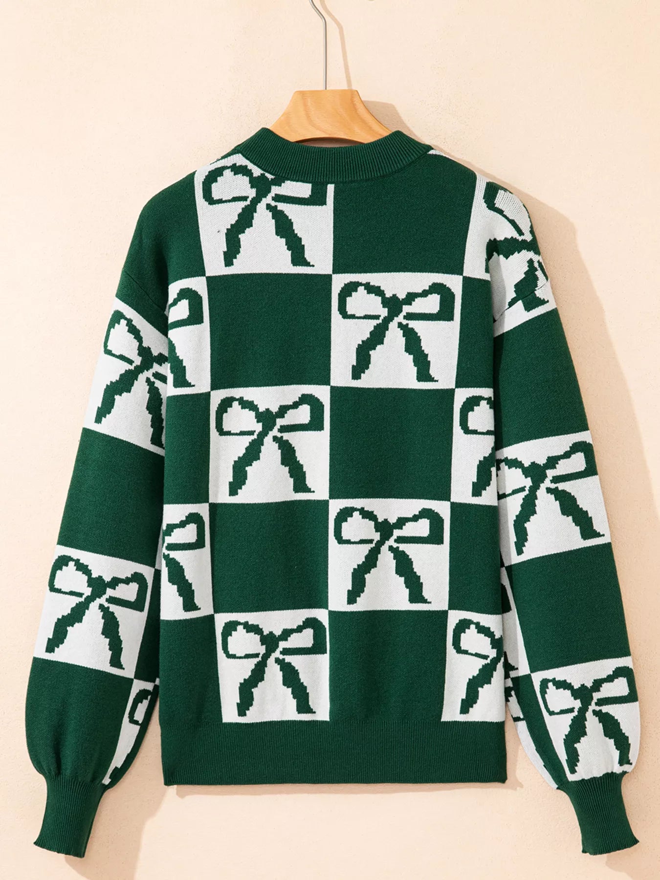 Checkered Bow Round Neck Casual Sweater | Sweaters Daverri Fashions