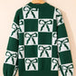 Checkered Bow Round Neck Casual Sweater - DAVERRI FASHIONS