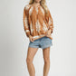 Umgee Full Size Two Tone Border Print Top with Balloon Sleeves Plus Size