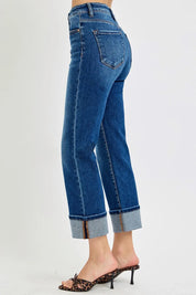 RISEN High Rise Ankle Straight Cuffed Jeans | Jeans Daverri Fashions